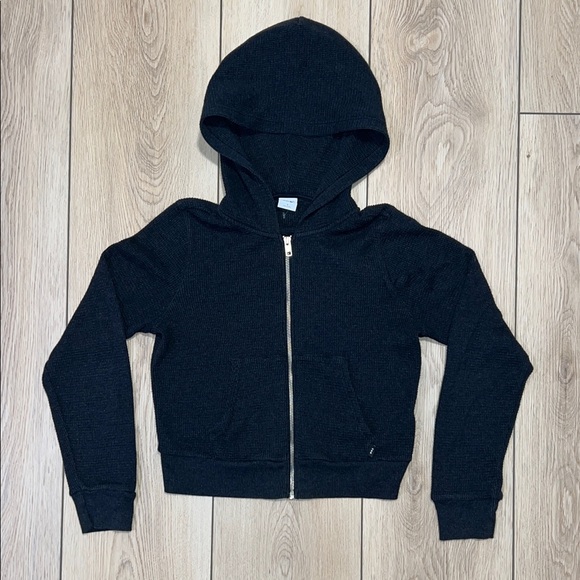 TNA Sweaters - TNA Waffle Crop Black Zip-Up Hoodie